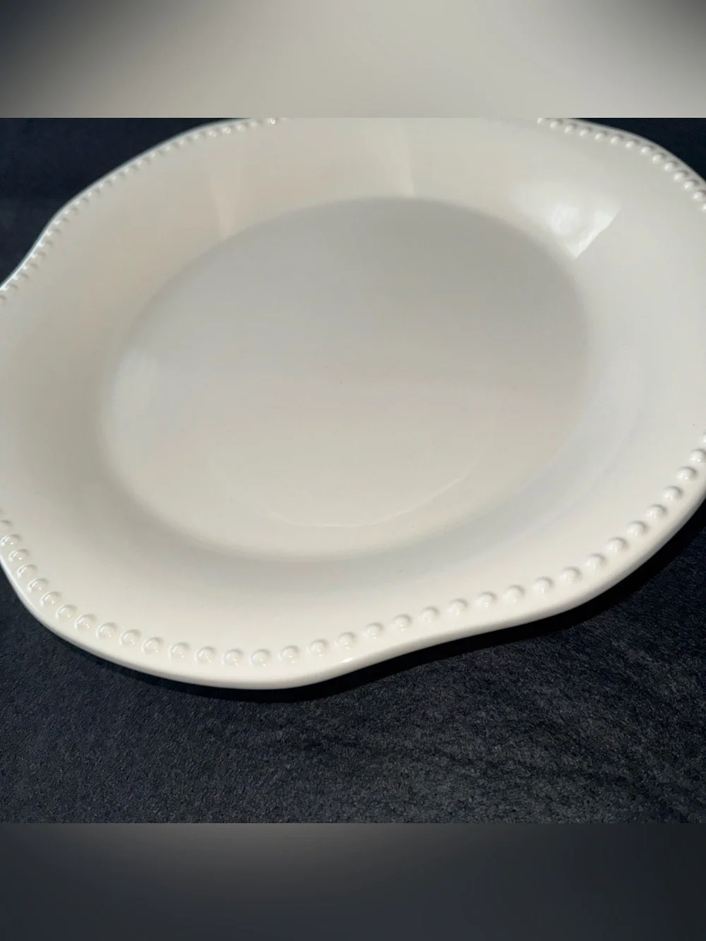 POTTERY BARN EMMA WHITE BEADED SCALLOPED LARGE ROUND SERVING PLATTER 12.5